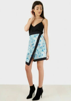 Closet London Wrap Contrast Vintage Print Pencil Skirt -Closet London Popular Shop S858 PRINTED WRAP HEM SKIRT 1 54628.1632749255