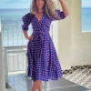 Closet London Navy Blue Polka Dot Print Collar & Revere Dress