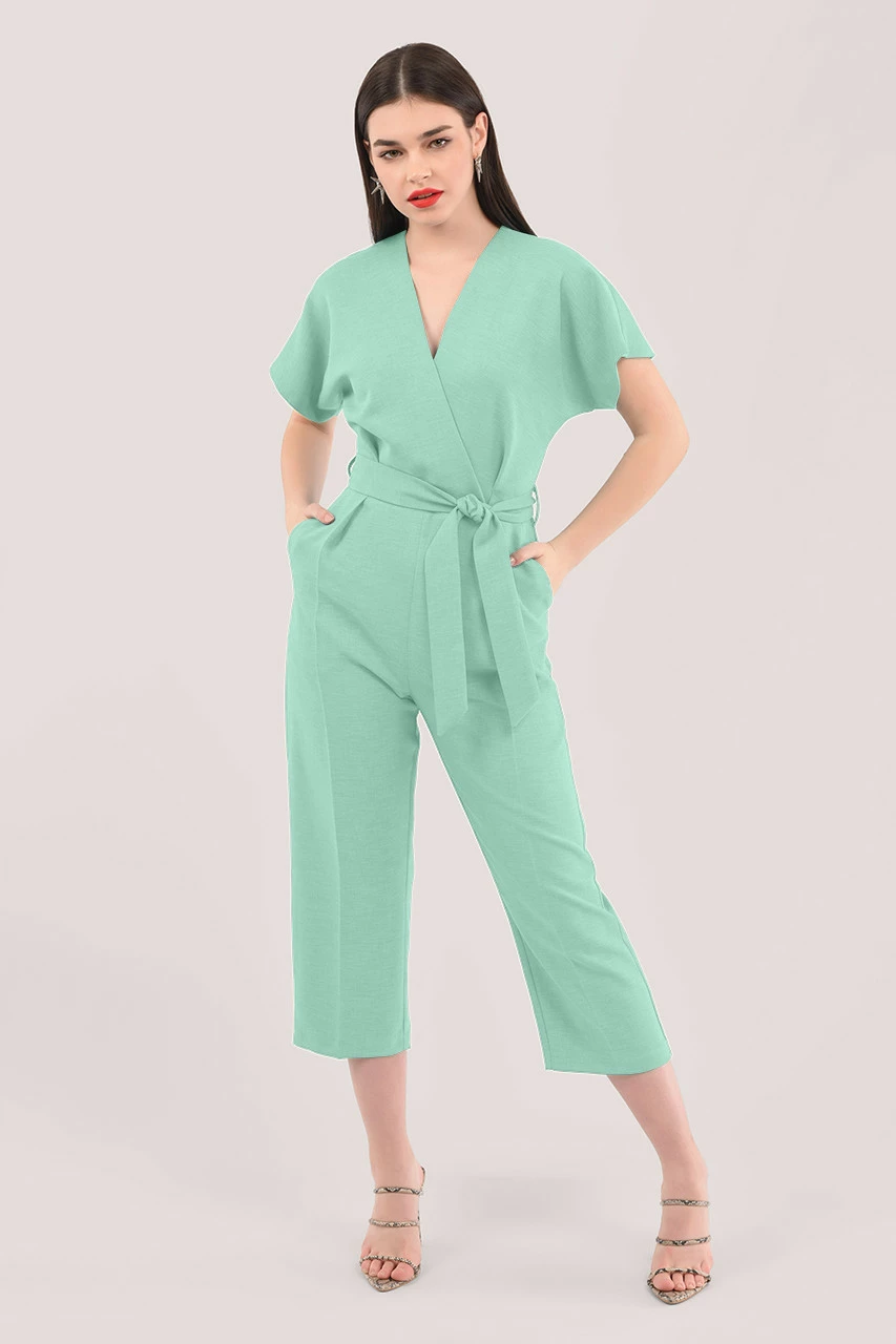 Closet London Sage Green Wrap Over Tie Front Jumpsuit 3 Closet London Sage Green Wrap Over Tie Front Jumpsuit