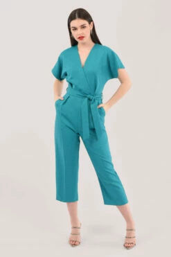 Closet London Blue Wrap Over Tie Front Jumpsuit