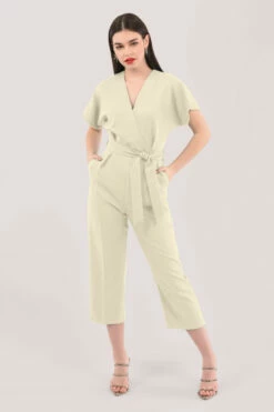 Closet London Ivory Wrap Over Tie Front Jumpsuit