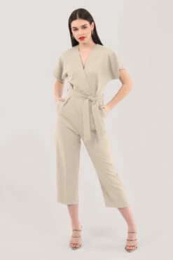 Closet London Beige Wrap Over Tie Front Jumpsuit