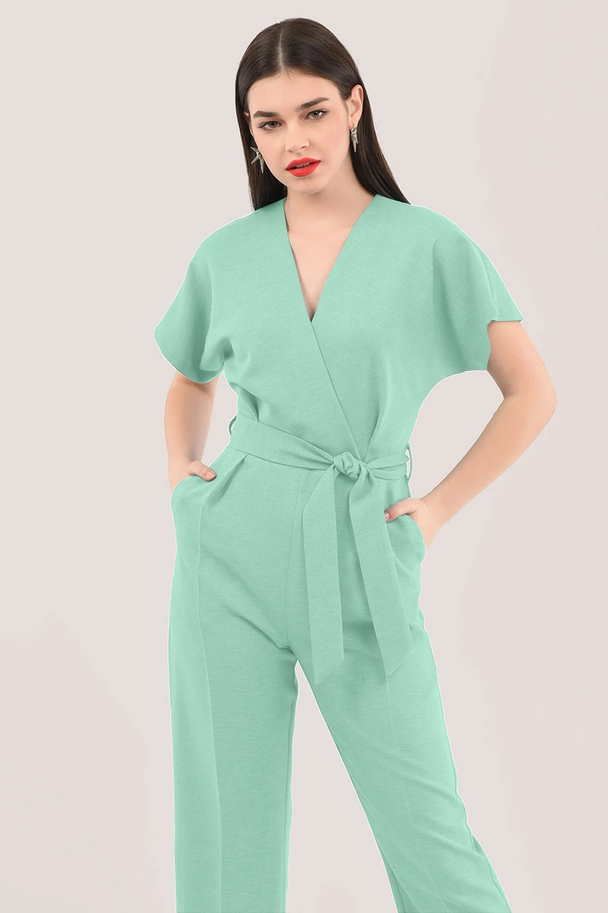 Closet London Sage Green Wrap Over Tie Front Jumpsuit 4 Closet London Sage Green Wrap Over Tie Front Jumpsuit - Image 2