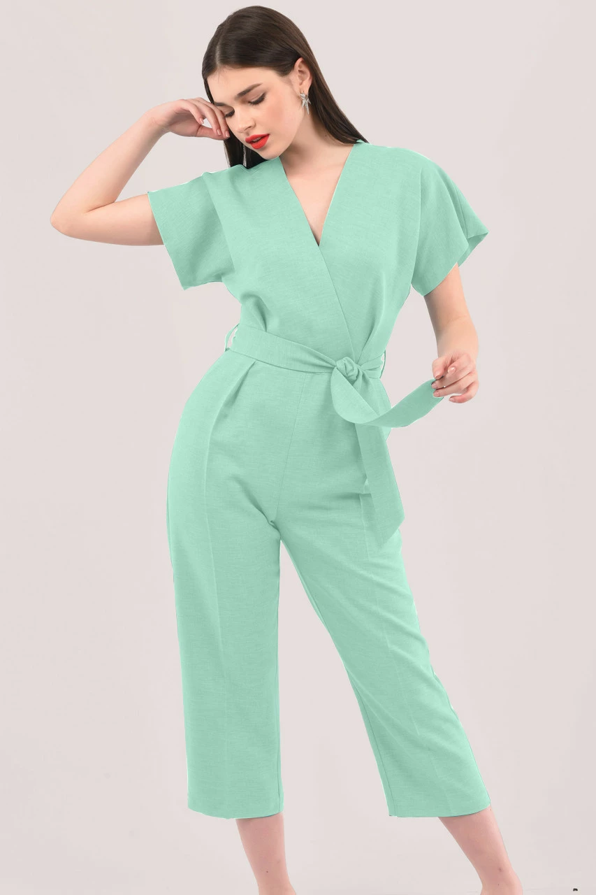 Closet London Sage Green Wrap Over Tie Front Jumpsuit 5 Closet London Sage Green Wrap Over Tie Front Jumpsuit - Image 3