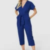 Closet London Navy Blue Wrap Neck Cropped Jumpsuit -Closet London Popular Shop T5143 NAVY 0925 11440.1678450209