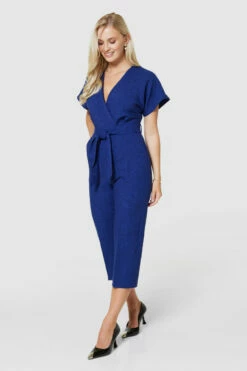 Closet London Navy Blue Wrap Neck Cropped Jumpsuit -Closet London Popular Shop T5143 NAVY 0931 00135.1678450202