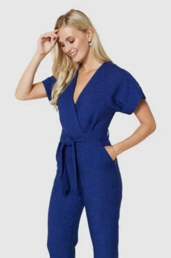 Closet London Navy Blue Wrap Neck Cropped Jumpsuit -Closet London Popular Shop T5143 NAVY 0940 33758.1678450204