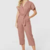 Closet London Blush Pink Wrap Over Tie Front Jumpsuit -Closet London Popular Shop T5143 PLUM 1839 29217.1678813508