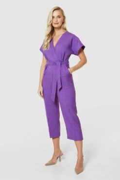 Closet London Purple WrapNeck CroppedJumpsuit