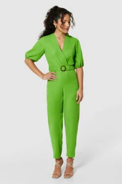 Closet London Pleated Green Wrap Top Jumpsuit -Closet London Popular Shop T6186 GREEN 1330 57012.1686749677