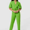 Closet London Pleated Green Wrap Top Jumpsuit