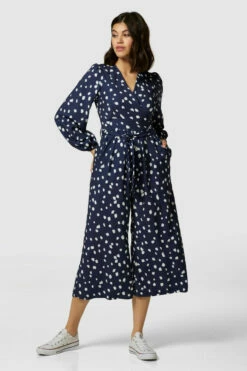 Closet London Navy Blue Wrap Wide Leg Print Jumpsuit -Closet London Popular Shop T6459 3558 70810.1633955004