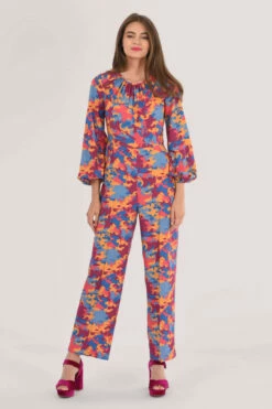 Closet London Pink Gathered Neck Print Jumpsuit