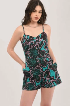 Closet London Blue Floral Print V-Neck Playsuit -Closet London Popular Shop T6809 DSC 6849 09901.1633090020