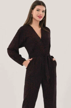 Closet London Brown Print Pleated Wrap Jumpsuit -Closet London Popular Shop T7055 6569 83660.1629120242