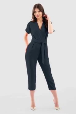 ClosetLondon Navy Wrap Tie Belt Jumpsuit
