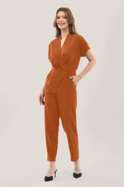 Closet LondonRust Wrap Front Kimono Jumpsuit