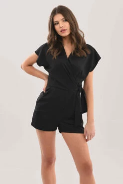 Closet London Black Wrap & Tie Kimono Playsuit