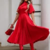 Closet London Red Puff Sleeve Midi Dress