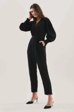 Closet London Black Floral Jacquard Wrap Tie Waist Jumpsuit -Closet London Popular Shop T7342 DSC 0636 87614.1624022949