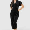 Closet London Black Velvet Wrap Over Tie Front Cropped Jumpsuit