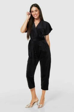 Closet London Black Velvet Wrap Over Tie Front Cropped Jumpsuit 7 Closet London Black Velvet Wrap Over Tie Front Cropped Jumpsuit -Closet London Popular Shop T7656 BLACK 71736 56753.1675350869