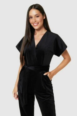 Closet London Black Velvet Wrap Over Tie Front Cropped Jumpsuit 8 Closet London Black Velvet Wrap Over Tie Front Cropped Jumpsuit -Closet London Popular Shop T7656 BLACK 71739 93173.1675350869