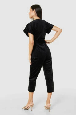 Closet London Black Velvet Wrap Over Tie Front Cropped Jumpsuit 9 Closet London Black Velvet Wrap Over Tie Front Cropped Jumpsuit -Closet London Popular Shop T7656 BLACK 71749 46009.1675350927
