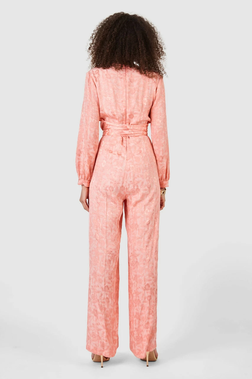 Closet London Peach Jacquard Floral Wrap Jumpsuit 6 Closet London Peach Jacquard Floral Wrap Jumpsuit - Image 4