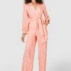 Closet London Peach Jacquard Floral Wrap Jumpsuit -Closet London Popular Shop T7707 8 43131.1677230601