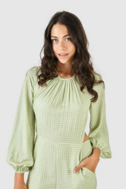 Closet London Lime Green Gingham Print Cut Out Waist Jumpsuit -Closet London Popular Shop T7731 14 19533.1633705906