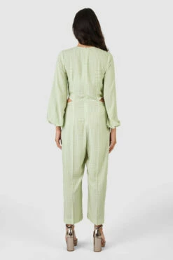 Closet London Lime Green Gingham Print Cut Out Waist Jumpsuit -Closet London Popular Shop T7731 35 52137.1633705908
