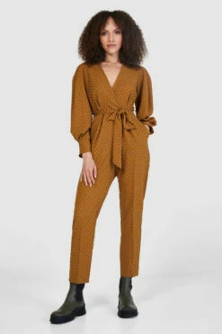 Closet London Bronze Brown Dobby Wrap Tie Waist Jumpsuit -Closet London Popular Shop T8607 1 50613.1658846807