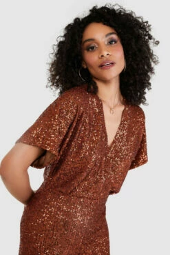 Closet London Rust Sequin Wide Leg Jumpsuit -Closet London Popular Shop T8668 0214 69667.1662544004
