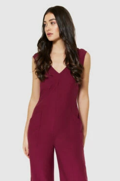 Closet London Maroon Wide Leg Jumpsuit -Closet London Popular Shop T9440 MAROON 65289 18518.1691074423