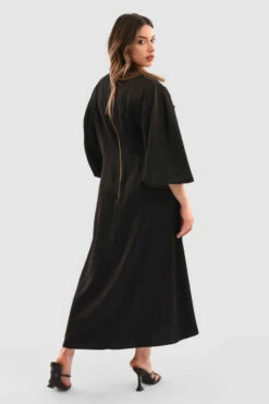 Closet London Curves Black V-Neck Puff Sleeve Midi Dress -Closet London Popular Shop TTPI3RMI 58631.1650636118