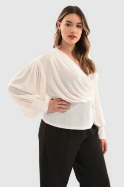 Closet London Curves Ivory Puff Sleeve Wrap Top -Closet London Popular Shop VACA7w00 67439.1650635265