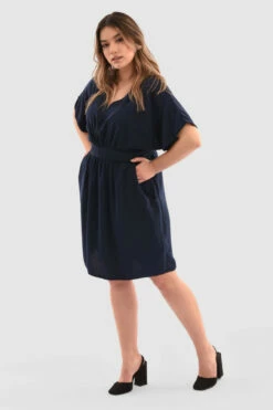 Closet London Curves Navy Gathered Waist Tulip Dress -Closet London Popular Shop Zq7OsFtg 22935.1650625694