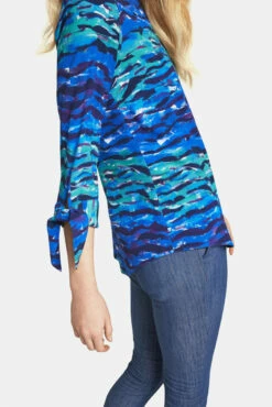 Closet London Blue Printed Tie Cuff Blouse -Closet London Popular Shop b2541 22 1289 56962.1566134393