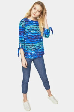 Closet London Blue Printed Tie Cuff Blouse -Closet London Popular Shop b2541 22 1312 59278.1566134393