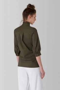 Closet London Khaki High Neck 3/4 Sleeve Gathered Blouse -Closet London Popular Shop b2711 khaki 3 02598.1566135095
