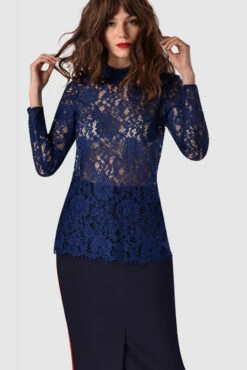 Closet London Navy Lace Fitted Blouse With Collar -Closet London Popular Shop b2730 3 2 89278.1568031797