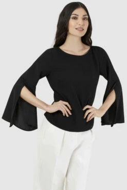 Closet London Black Volant Sleeve Blouse