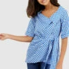 Closet London Blue And White Checked Wrap Blouse -Closet London Popular Shop b3009 blue and white check shirt 2 66828.1567606264
