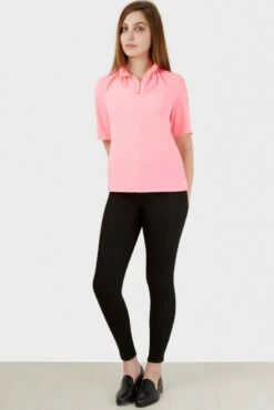 Closet London Pink Zipped High Neck Short Sleeve Blouse -Closet London Popular Shop b343 pink zip front top 4 1 75325.1567587139