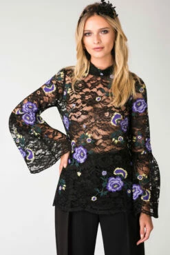 Closet London Multi Lace Gathered Sleeve High Neck Top -Closet London Popular Shop b3456 dsc 5453 2 66502.1566137564