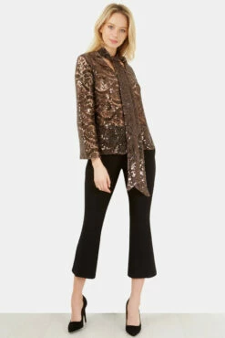 Closet London Brown Neck Tie Long Sleeve Sequin Blouse -Closet London Popular Shop b357e stone sequin pussybow blouse 1 75335.1633089132
