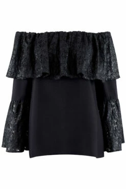 Closet London Navy Lace Ruffle Off The Shoulder Top -Closet London Popular Shop b3615 navy 6 31760.1566138337