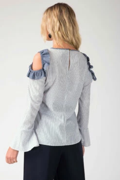 Closet London Blue Stripe Open Shoulder Frill Top -Closet London Popular Shop b3719 dsc 3733 1 92194.1567532409