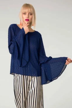 Closet London Dark Blue Frill Flounce Bow Sleeve Top -Closet London Popular Shop b3813 dsc 6270 43479.1665489043